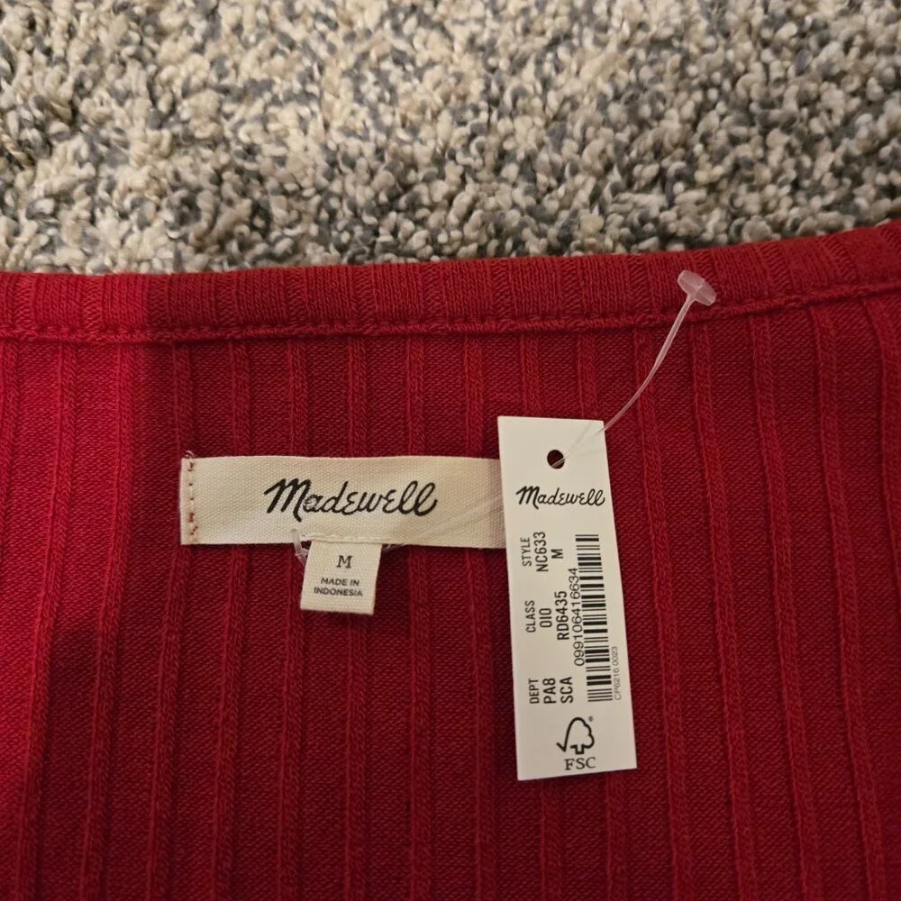 NWT Madewell Ribbed Cardigan Cropped Sweater Scarlet Red M